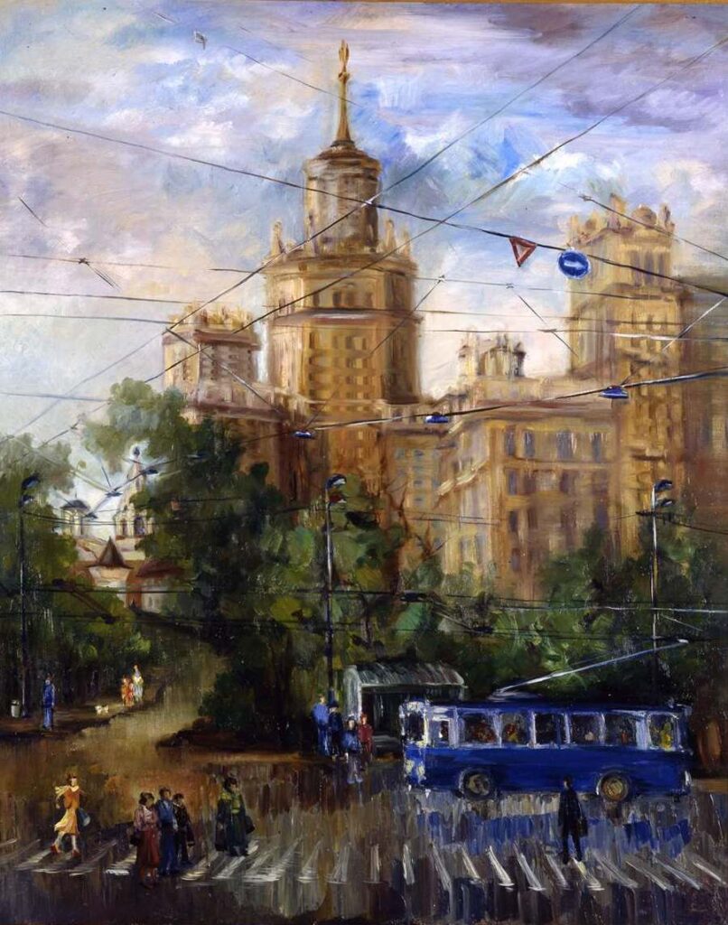 Синий московский троллейбус (1997). 80x100. Холст, масло